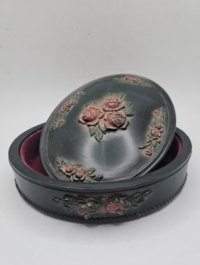 Vintage Floral Carved Resin Dresser Box Jewelry Box Art Nouveau Style